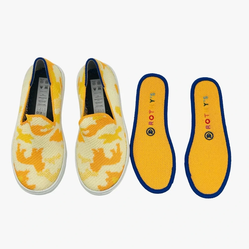 Rothy's Yellow Puppy Camo Sneaker Kids Size 10 NEW Limited Edition